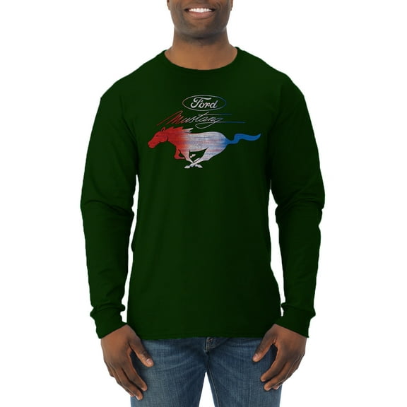 Wild Bobby, Classic Ford Mustang Car Logo, Cars and Trucks, Mens Long Sleeve Shirt, Forest Green, X-Large