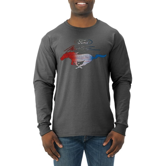 Wild Bobby, Classic Ford Mustang Car Logo, Cars and Trucks, Mens Long Sleeve Shirt, Heather Black, 3X-Large