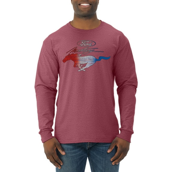 Wild Bobby, Classic Ford Mustang Car Logo, Cars and Trucks, Mens Long Sleeve Shirt, Vintage Heather Red, XX-Large