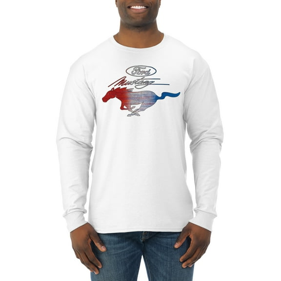 Wild Bobby, Classic Ford Mustang Car Logo, Cars and Trucks, Mens Long Sleeve Shirt, White, XX-Large