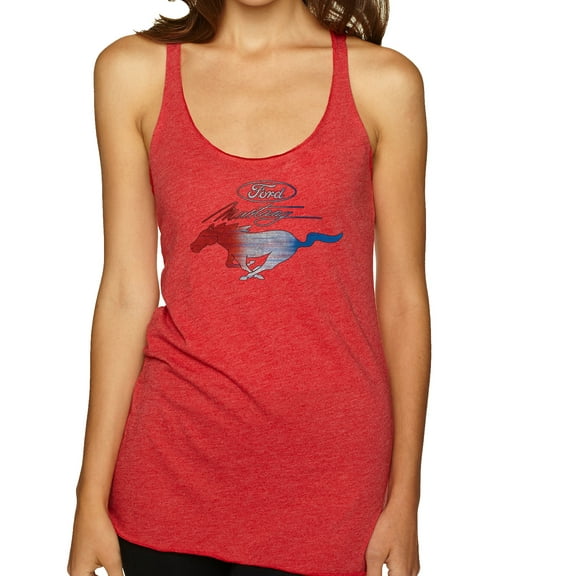 Wild Bobby, Classic Ford Mustang Car Logo, Cars and Trucks, Tri-Blend Racerback Tank Top, Vintage Red, Small