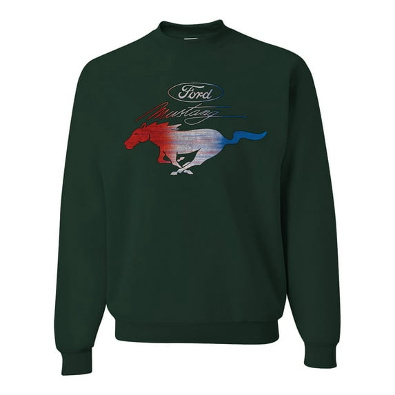 Wild Bobby, Classic Ford Mustang Car Logo, Cars and Trucks, Unisex Crewneck Graphic Sweatshirt, Forest Green, Small