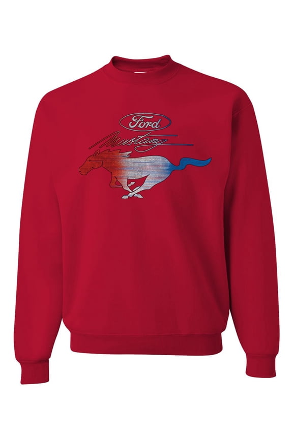 , Classic Ford Mustang Car Logo, Cars and Trucks, Unisex Crewneck Graphic Sweatshirt, Red, Medium