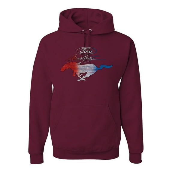 Wild Bobby, Classic Ford Mustang Car Logo, Cars and Trucks, Unisex Graphic Hoodie Sweatshirt, Maroon, X-Large