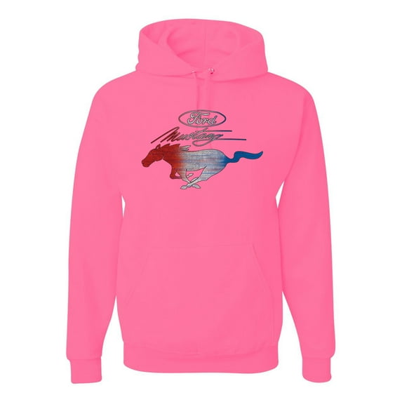 Wild Bobby, Classic Ford Mustang Car Logo, Cars and Trucks, Unisex Graphic Hoodie Sweatshirt, Neon Pink, Medium