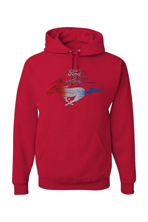 , Classic Ford Mustang Car Logo, Cars and Trucks, Unisex Graphic Hoodie Sweatshirt, Red, XX-Large