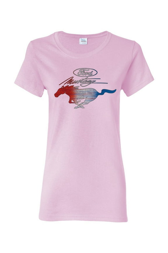 , Classic Ford Mustang Car Logo, Cars and Trucks, Womens Graphic T-Shirt, Light Pink, Large