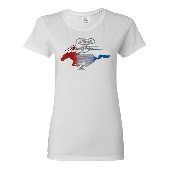 Wild Bobby, Classic Ford Mustang Car Logo, Cars and Trucks, Womens Graphic T-Shirt, White, Large