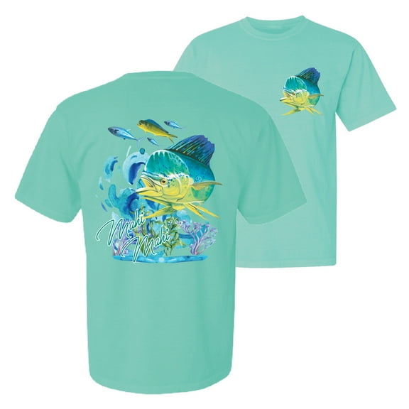 Wild Bobby, Classic Fresh Mahi Classic Nautical Fish, Fishing, Front and Back Garment-Dyed Short Sleeve Tees, Mint, Small