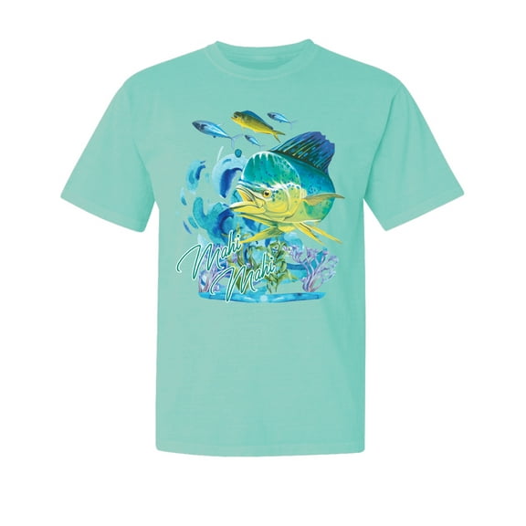 Wild Bobby, Classic Fresh Mahi Classic Nautical, Fish, Garment-Dyed Washed Look Short Sleeve Tees, Mint, 2XL