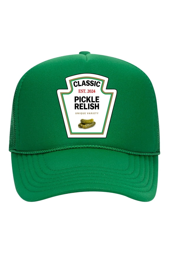Classic Pickle Relish Funny Condiment Cap DIY Costume Hat Halloween Foam Mesh Back Trucker Hat for Men and Women