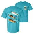 thumbnail image 1 of Wild Bobby, Classic Rainbow Brook Brown Trout Fish Trio, Fishing, Front and Back Garment-Dyed Short Sleeve Tees, Blue Lagoon, Small, 1 of 3