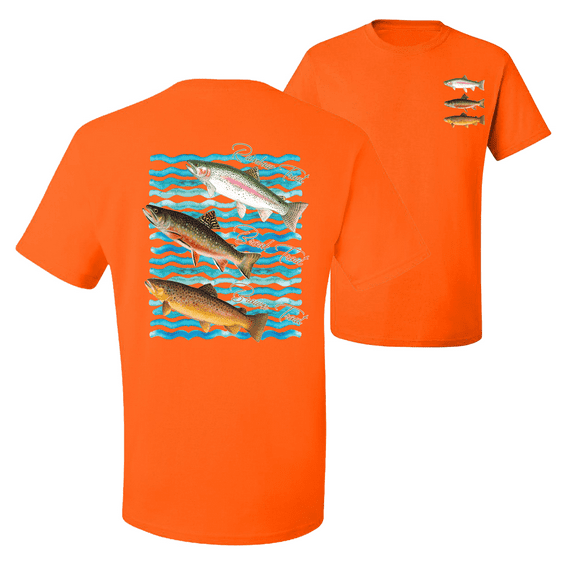 Wild Bobby, Classic Rainbow Brook Brown Trout Fish Trio Fishing Graphic T-Shirt