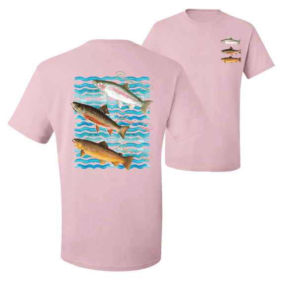 Wild Bobby, Classic Rainbow Brook Brown Trout Fish Trio Fishing Graphic T-Shirt