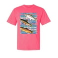 thumbnail image 1 of Wild Bobby, Classic Rainbow Brook Brown Trout, Fish, Trio Garment-Dyed Washed Look Short Sleeve Tees, Neon Pink, Large, 1 of 3