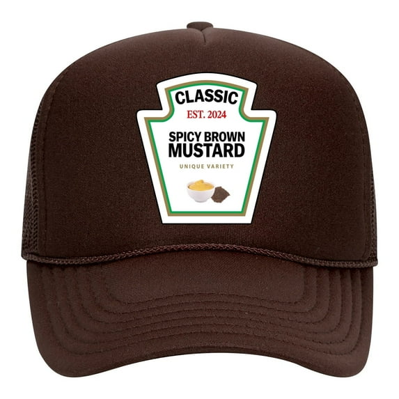 Wild Bobby Classic Spicy Brown Mustard Sauce Funny Condiment Cap DIY Costume Hat - Halloween Foam Mesh Back Trucker Hat for Men and Women