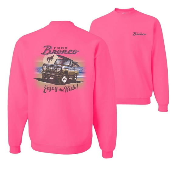 Wild Bobby, Classic Vintage Ford Bronco Enjoy The Ride, Cars and Trucks, Front and Back Unisex Crewneck Graphic Sweatshirt, Neon Pink, Medium