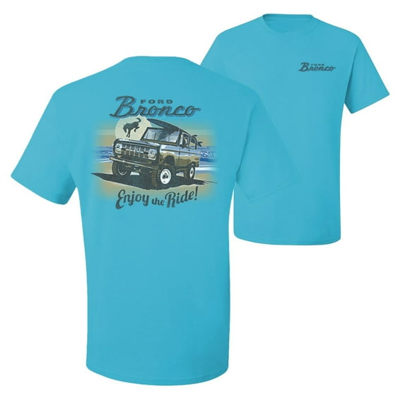 Wild Bobby,Classic Vintage Ford Bronco Enjoy the Ride Cars and Trucks Front and Back Men's Graphic T-Shirt, Light Turquoise, 5XL