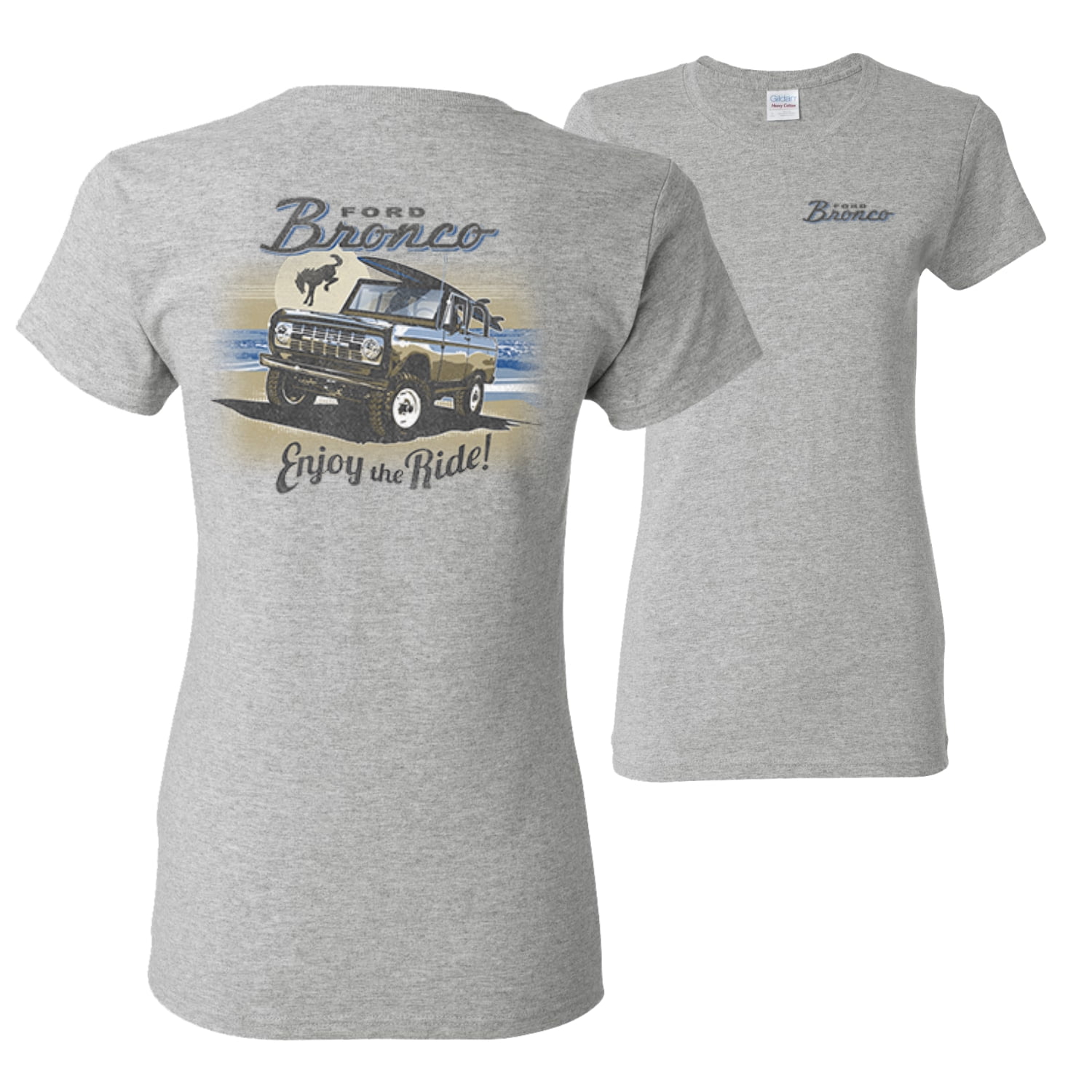 Classic Vintage Ford Bronco Enjoy the Ride Cars and Trucks Front and Back Womens Graphic T-Shirt, Heather Grey, 3XL