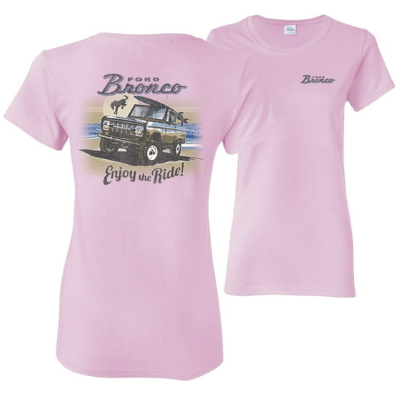 Wild Bobby,Classic Vintage Ford Bronco Enjoy the Ride Cars and Trucks Front and Back Womens Graphic T-Shirt, Light Pink, X-Large