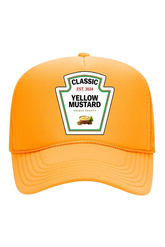 Classic Yellow Mustard Sauce Funny Condiment Cap DIY Costume Hat Halloween Foam Mesh Back Trucker Hat for Men and Women