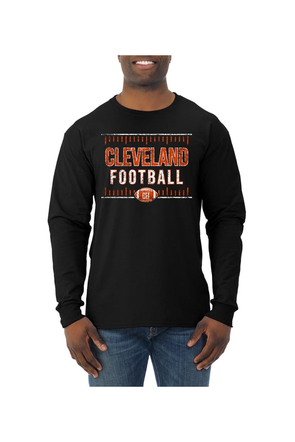 Cleveland CLE Hometown City Football Fan Pride Sports Men's Long Sleeve T-Shirt, Black, Large