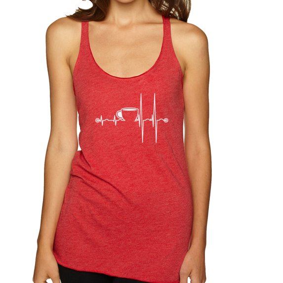 Wild Bobby, Cofee Cup Lifeline Heartbeat Monitor, Humor, Women Tri-Blend Racerback Tank Top, Vintage Red, Medium