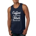 thumbnail image 1 of Wild Bobby Coffee Gets Me Started Jesus Keeps Me Going Inspirational/Christian Men Graphic Tank Top, Navy, Small, 1 of 5