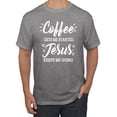 thumbnail image 1 of Wild Bobby Coffee Gets Me Started Jesus Keeps Me Going Inspirational/Christian Men Graphic Tee, Heather Grey, Medium, 1 of 5