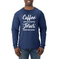 thumbnail image 1 of Wild Bobby Coffee Gets Me Started Jesus Keeps Me Going Inspirational/Christian Men Long Sleeve Shirt, Navy, Large, 1 of 5