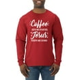 thumbnail image 1 of Wild Bobby Coffee Gets Me Started Jesus Keeps Me Going Inspirational/Christian Men Long Sleeve Shirt, Red, Medium, 1 of 5