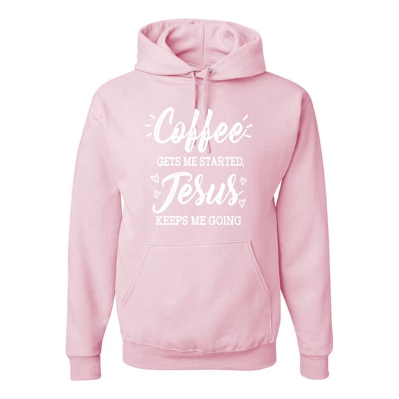 Wild Bobby, Coffee Gets Me Started Jesus Keeps Me Going Inspirational/Christian Unisex Graphic Hoodie Sweatshirt, Light Pink, XX-Large