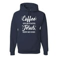 thumbnail image 1 of Wild Bobby Coffee Gets Me Started Jesus Keeps Me Going Inspirational/Christian Unisex Graphic Hoodie Sweatshirt, Navy, Small, 1 of 5