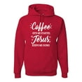 thumbnail image 1 of Wild Bobby Coffee Gets Me Started Jesus Keeps Me Going Inspirational/Christian Unisex Graphic Hoodie Sweatshirt, Red, XX-Large, 1 of 5