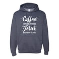 thumbnail image 1 of Wild Bobby Coffee Gets Me Started Jesus Keeps Me Going Inspirational/Christian Unisex Graphic Hoodie Sweatshirt, Vintage Heather Navy, 3X-Large, 1 of 5