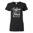 thumbnail image 1 of Wild Bobby Coffee Gets Me Started Jesus Keeps Me Going Inspirational/Christian Women Graphic Tee, Black, Small, 1 of 5