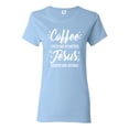 thumbnail image 1 of Wild Bobby Coffee Gets Me Started Jesus Keeps Me Going Inspirational/Christian Women Graphic Tee, Light Blue, Medium, 1 of 5