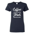 thumbnail image 1 of Wild Bobby Coffee Gets Me Started Jesus Keeps Me Going Inspirational/Christian Women Graphic Tee, Navy, XX-Large, 1 of 5