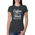 thumbnail image 1 of Wild Bobby Coffee Gets Me Started Jesus Keeps Me Going Inspirational/Christian Women Slim Fit Junior Tee, Dark Grey, Medium, 1 of 5