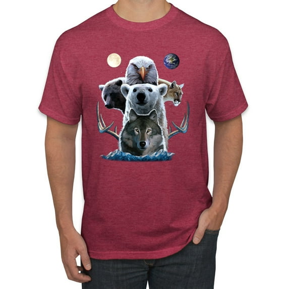 Wild Bobby, Collage of Popular Wild Life Animals | Mens Animal Lover Graphic T-Shirt, Vintage Heather Red, 2XL