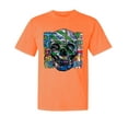 thumbnail image 1 of Wild Bobby, Colorful Abstract Skull Face, Animal Lover, Garment-Dyed Washed Look Short Sleeve T-Shirt, Neon Orange, 2XL, 1 of 3