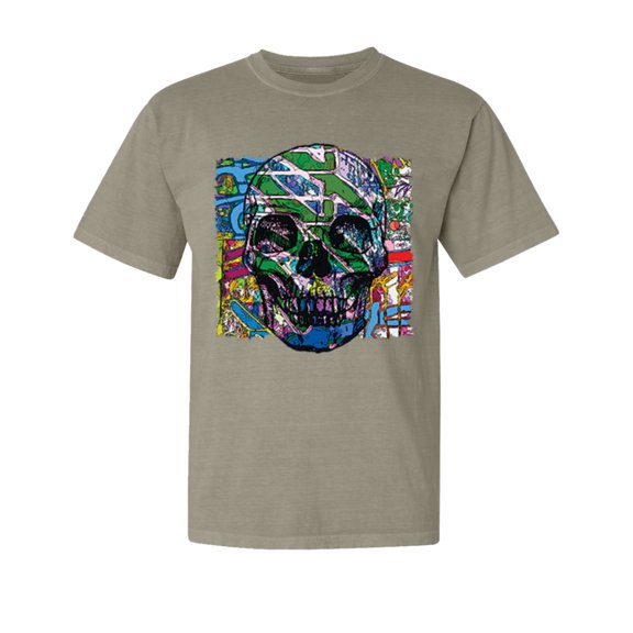 Wild Bobby, Colorful Abstract Skull Face, Animal Lover, Garment-Dyed Washed Look Short Sleeve T-Shirt, Sand, Large