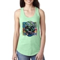thumbnail image 1 of Wild Bobby, Colorful Abstract Skull Face Streetwear Ladies Racerback Tank Top, Mint, Large, 1 of 3