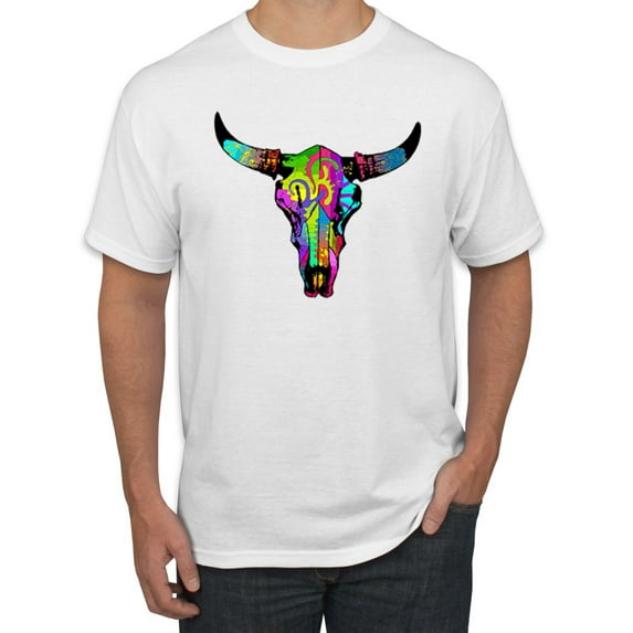 Wild Bobby, Colorful Abstract Skull Face Streetwear Men's Graphic T-Shirt, White, 3XL