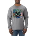 thumbnail image 1 of Wild Bobby, Colorful Abstract Skull Face Streetwear Mens Long Sleeve Shirt, Heather Grey, 3XL, 1 of 3