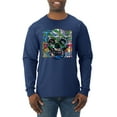thumbnail image 1 of Wild Bobby, Colorful Abstract Skull Face Streetwear Mens Long Sleeve Shirt, Navy, 2XL, 1 of 3