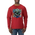 thumbnail image 1 of Wild Bobby, Colorful Abstract Skull Face Streetwear Mens Long Sleeve Shirt, Red, Medium, 1 of 3