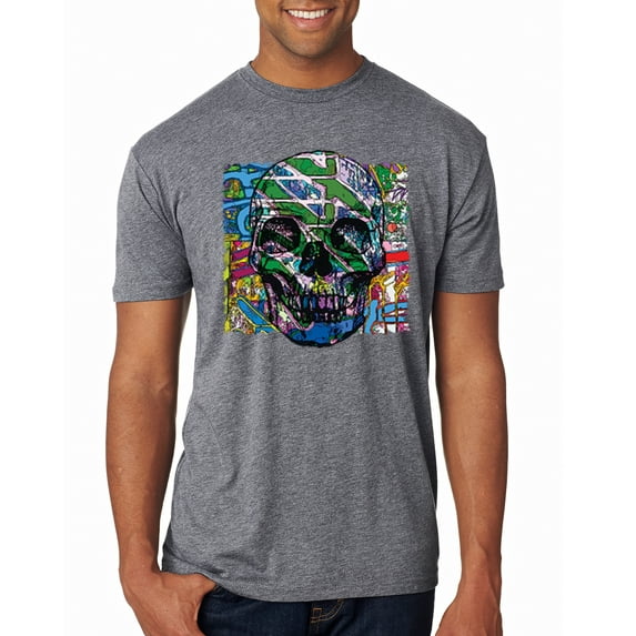 Wild Bobby, Colorful Abstract Skull Face Streetwear Mens Premium Tri Blend T-Shirt, Premium Heather, 2XL