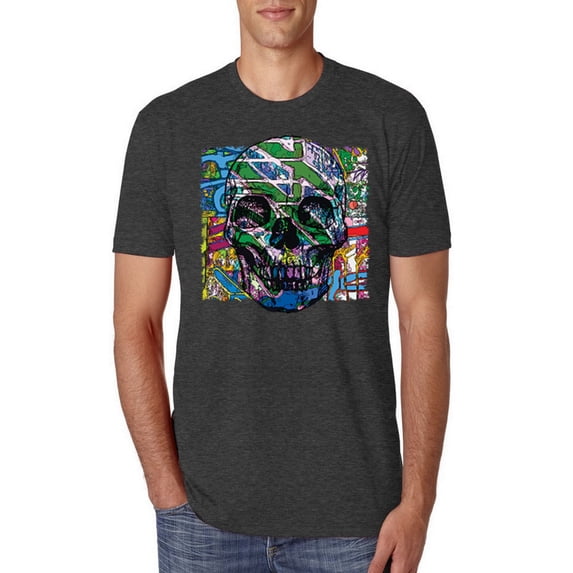 Wild Bobby, Colorful Abstract Skull Face Streetwear Mens Premium Tri Blend T-Shirt, Vintage Black, Small