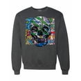 thumbnail image 1 of Wild Bobby, Colorful Abstract Skull Face Streetwear Unisex Crewneck Graphic Sweatshirt, Heather Black, X-Large, 1 of 3
